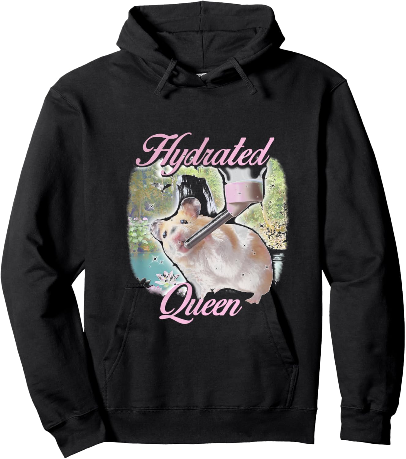 Trendy Apparel Hydrated Queen Cute Hamster Shining Lake Hoodie - Hoodie | Black