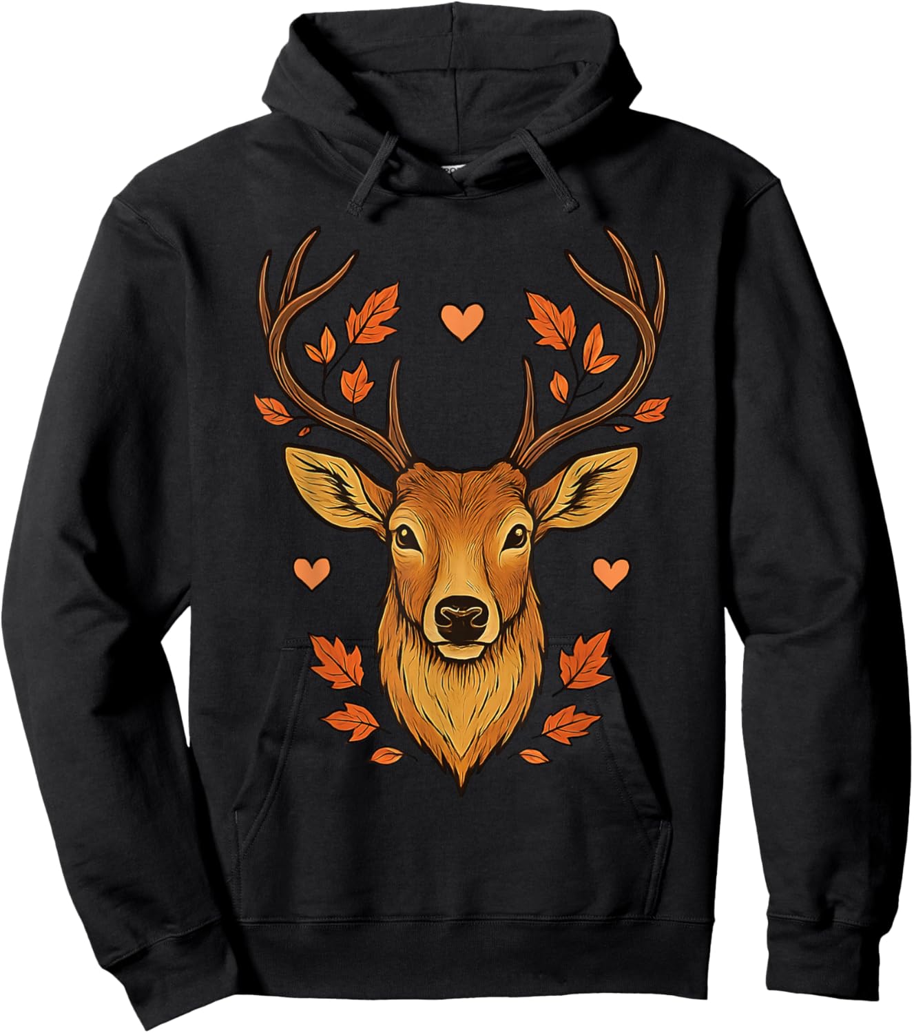 Cool Fall Floral Whitetail Deer Graphic Hoodie - Hoodie | Black