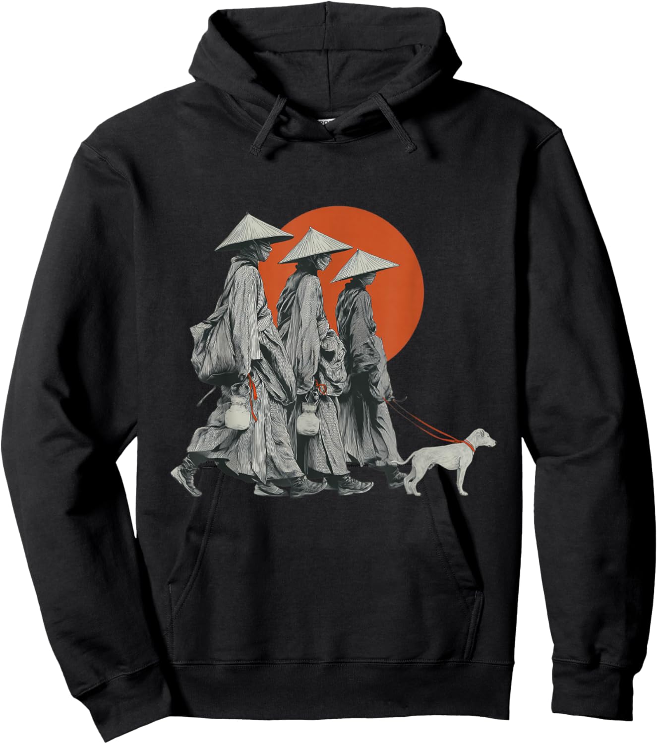Walk for Peace Monks with Aloka Dog Minimalist Zen Art Hoodie - Hoodie | Black