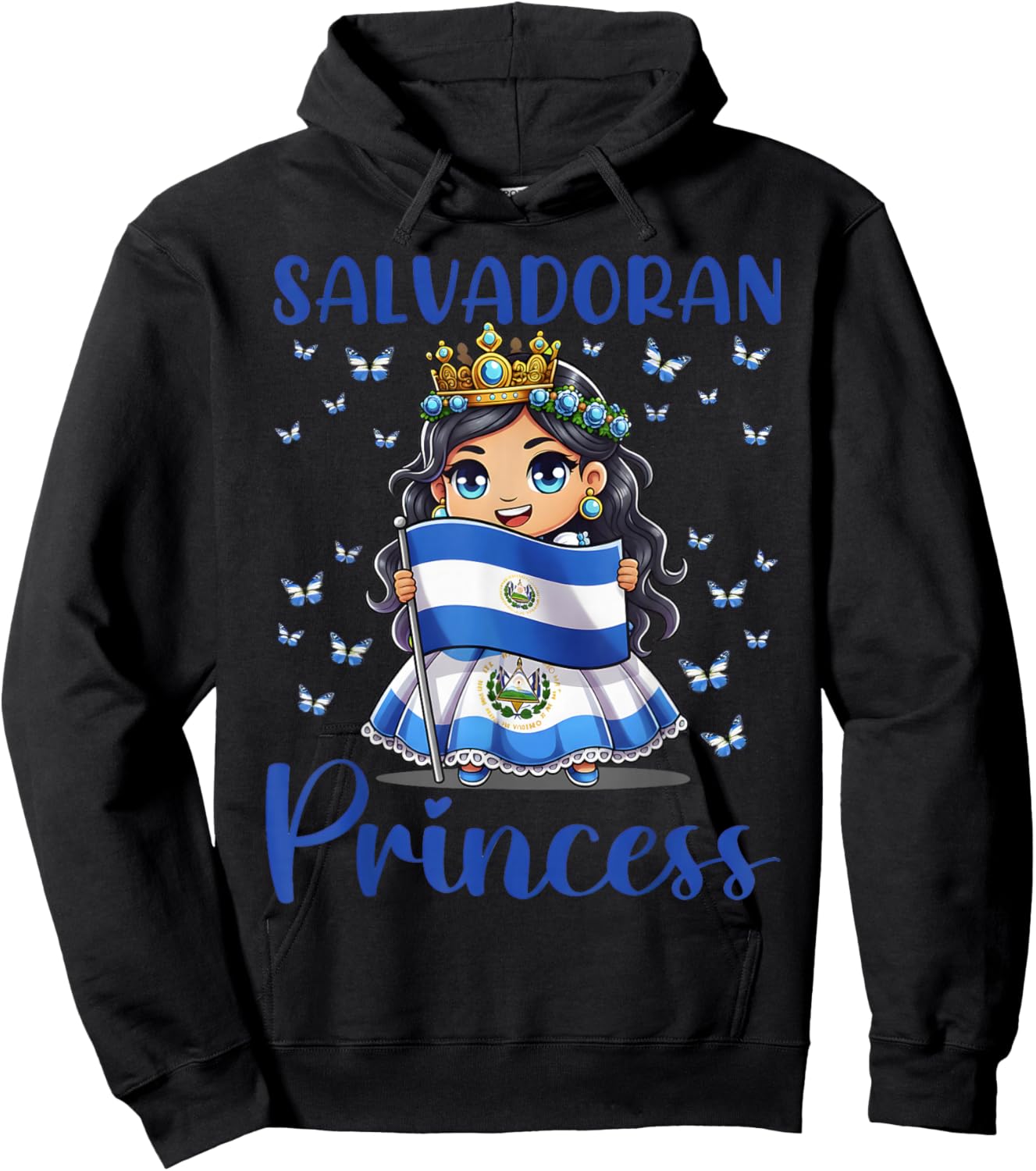 Salvadoran Princess Flag Butterfly Cute Chibi Hoodie - Hoodie | Black
