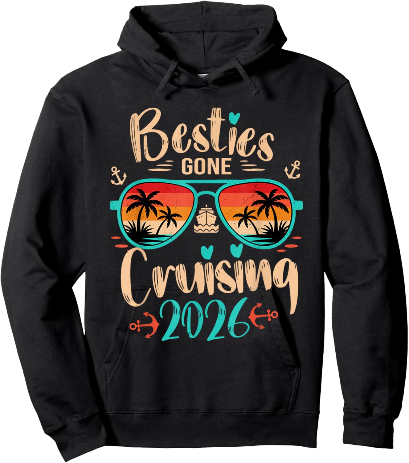Besties Gone Cruising 2026 Matching Friends Girls Cruise Hoodie - Hoodie | Black