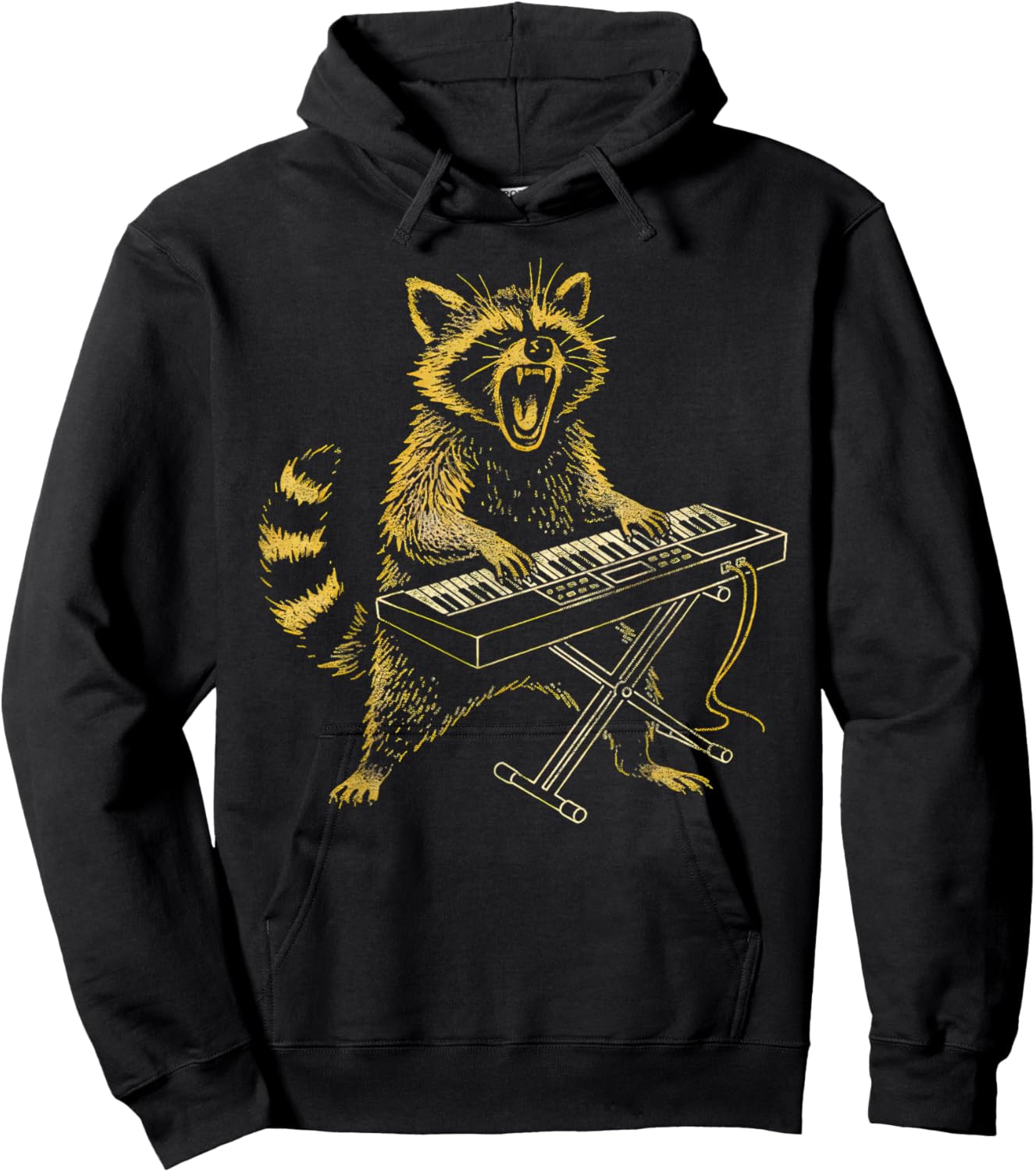Vintage Raccoon Playing Piano Rock Keyboard Musical Teacher Hoodie - Hoodie | Black
