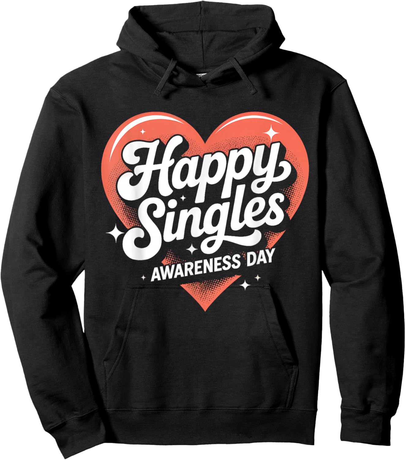 Happy Singles Awareness Day Retro Heart Quote Hoodie - Hoodie | Black