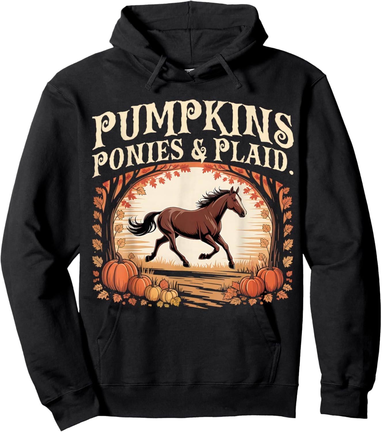 Retro Pumpkins Ponies & Plaid Hoodie - Hoodie | Black