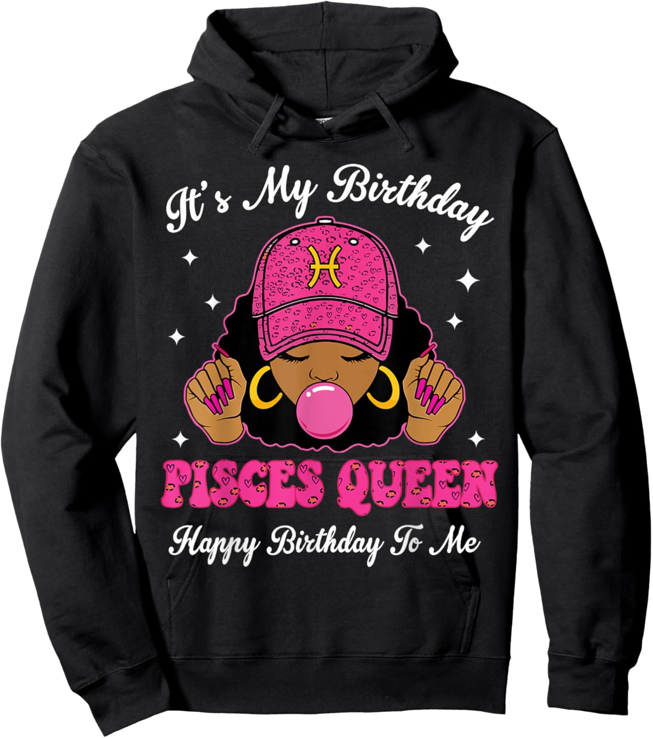 It's My Birthday Pisces Queen Happy Birthday to Me Afro Girl Hoodie - Hoodie | Black