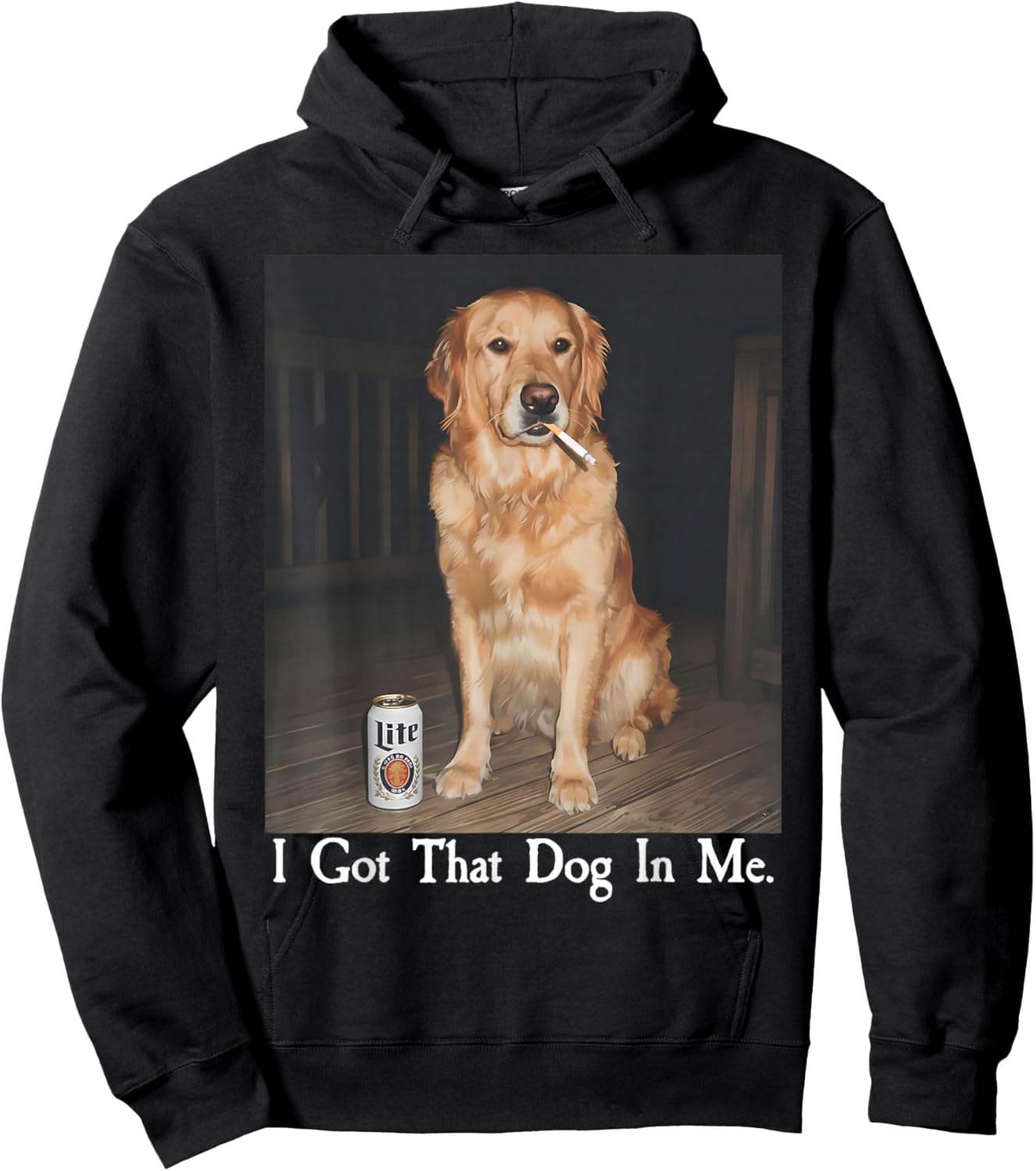 I Got That Dog in Me Golden Retriever Smoking Beer Dog Meme Hoodie - Hoodie | Black