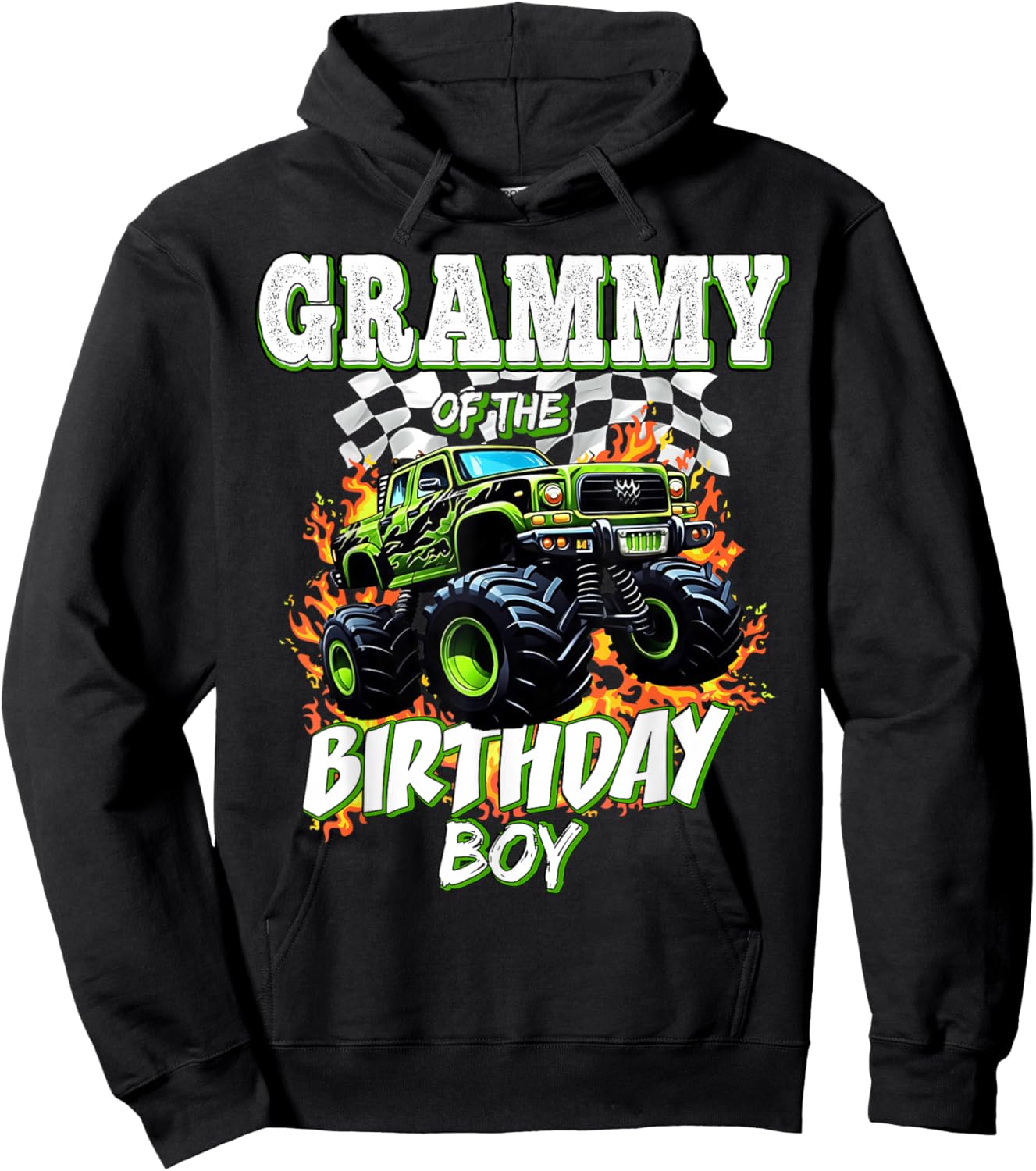 Grammy of The Birthday Boy Monster Truck Birthday Kids Hoodie - Hoodie | Black