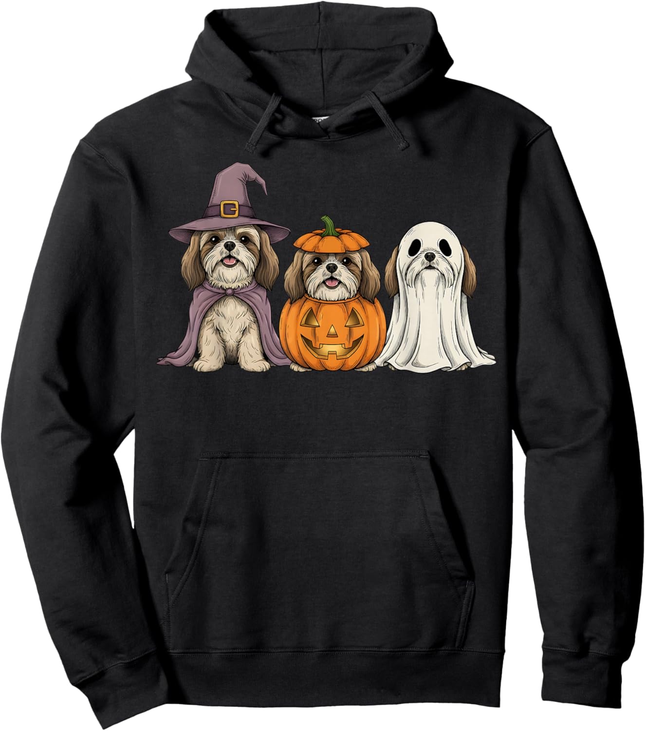 Spooky Ghost Shih Tzu Pumpkin Halloween Dog Lover Hoodie - Hoodie | Black