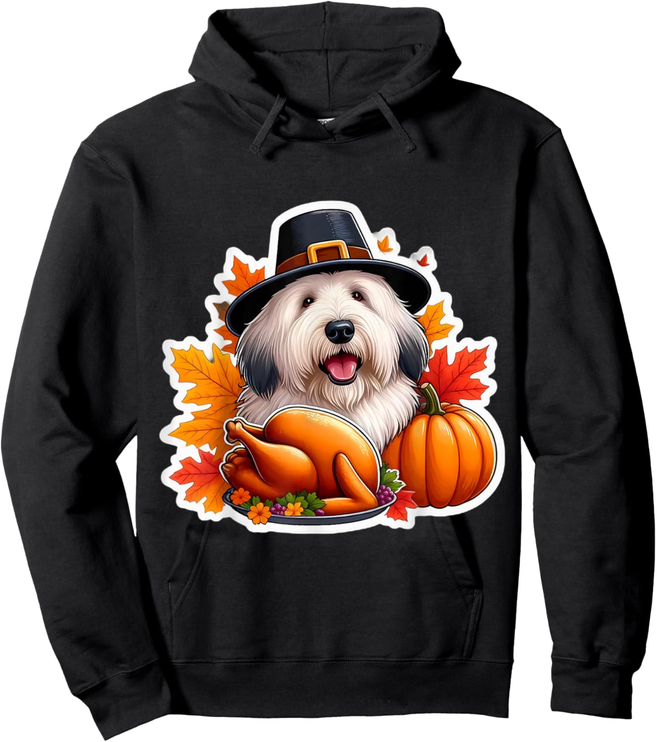 Thanksgiving Old English Sheepdog Dog Owner Lover Funny Cute Hoodie - Hoodie | Black