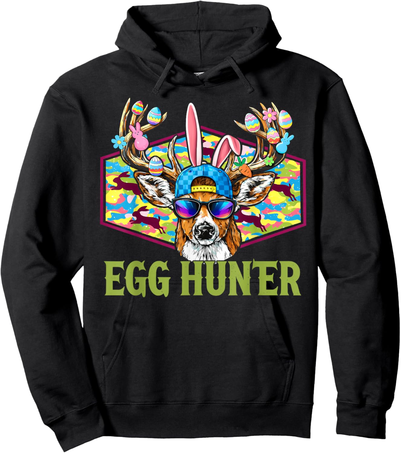 Egg Hunter Camo Deer Buck Easter Hunting Boys Girls Kids Hoodie - Hoodie | Black