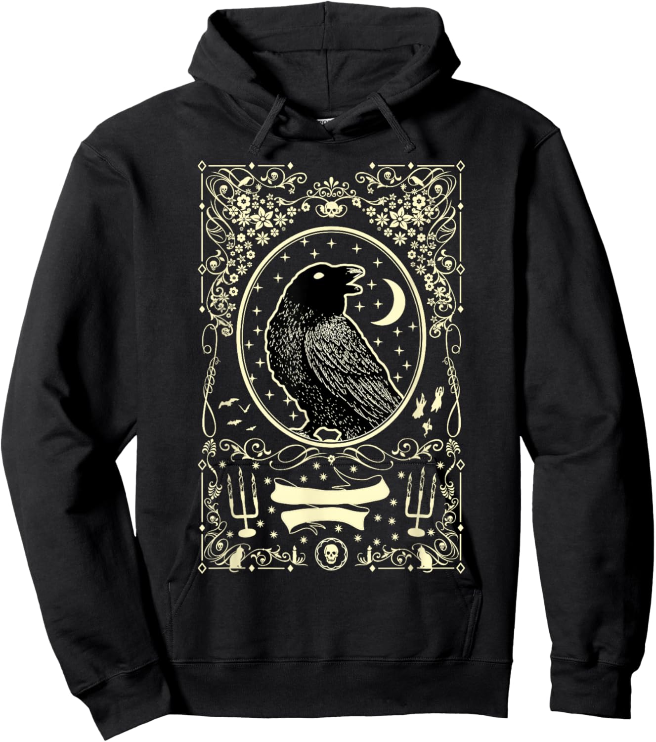 Gothic Black Raven Vintage Design Hoodie - Hoodie | Black