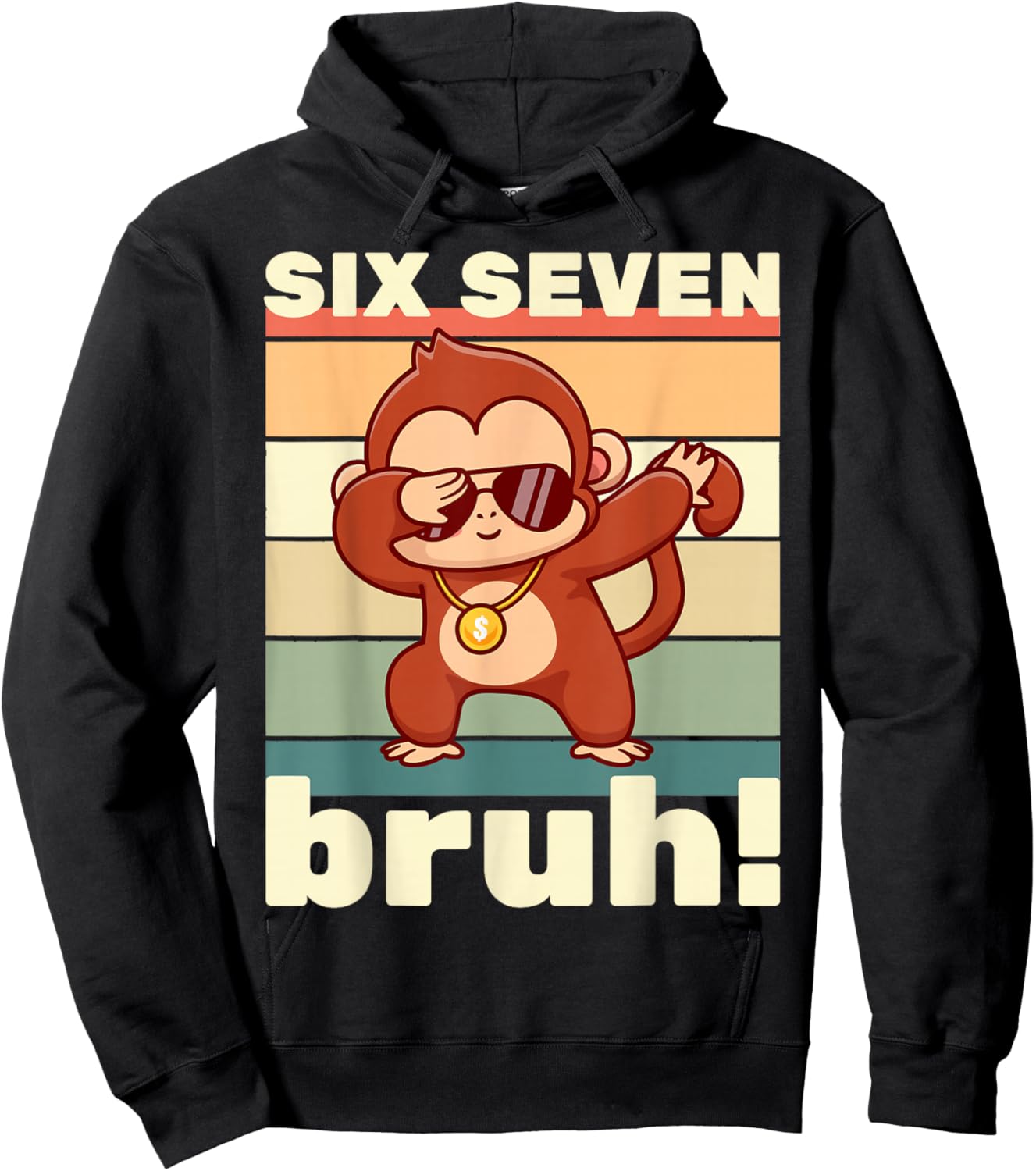 67 Meme Funny Six Seven Bruh Kids Boys Girls Dabbing Monkey Hoodie - Hoodie | Black
