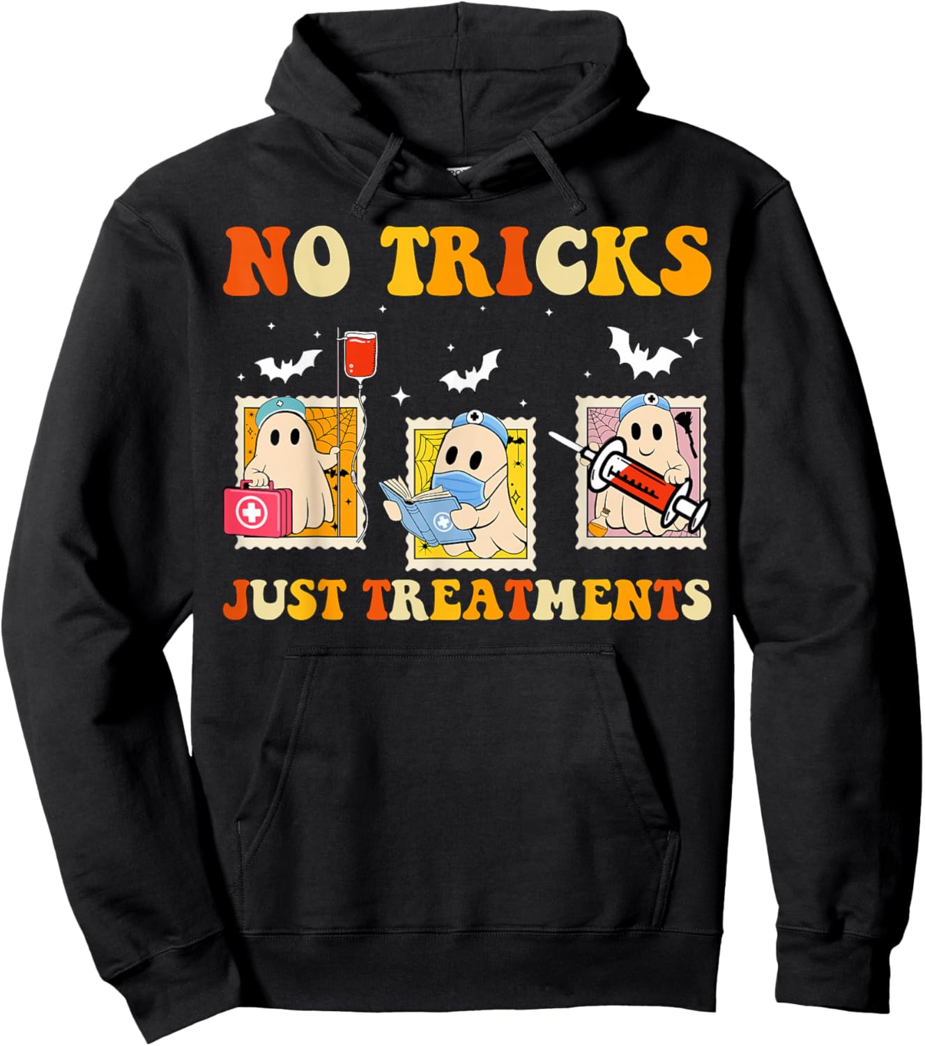 No Tricks Just Treatments Funny Halloween Ghost Nursing Hoodie - Hoodie | Black