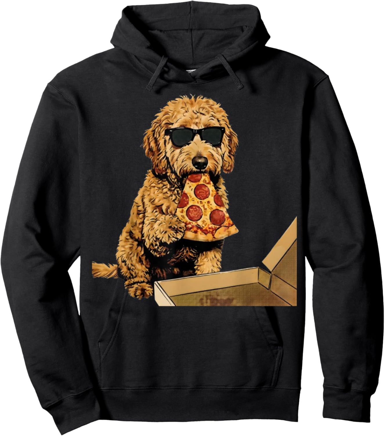 Funny Dog Eating Pizza Goldendoodle Meme Hoodie - Hoodie | Black