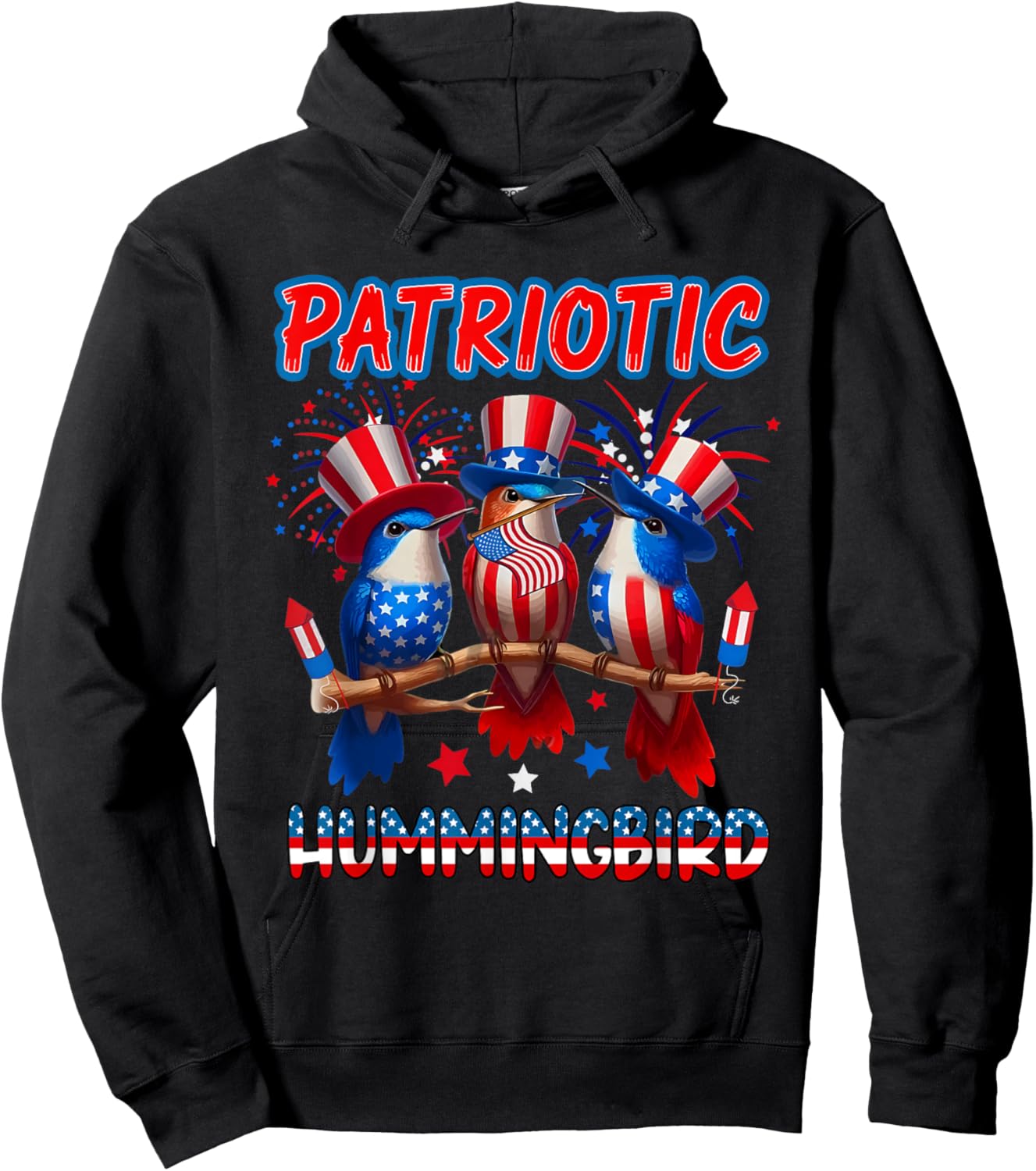 Patriotic Hummingbird 4th of July Three Hummingbirds Bird Hoodie - Hoodie | Black