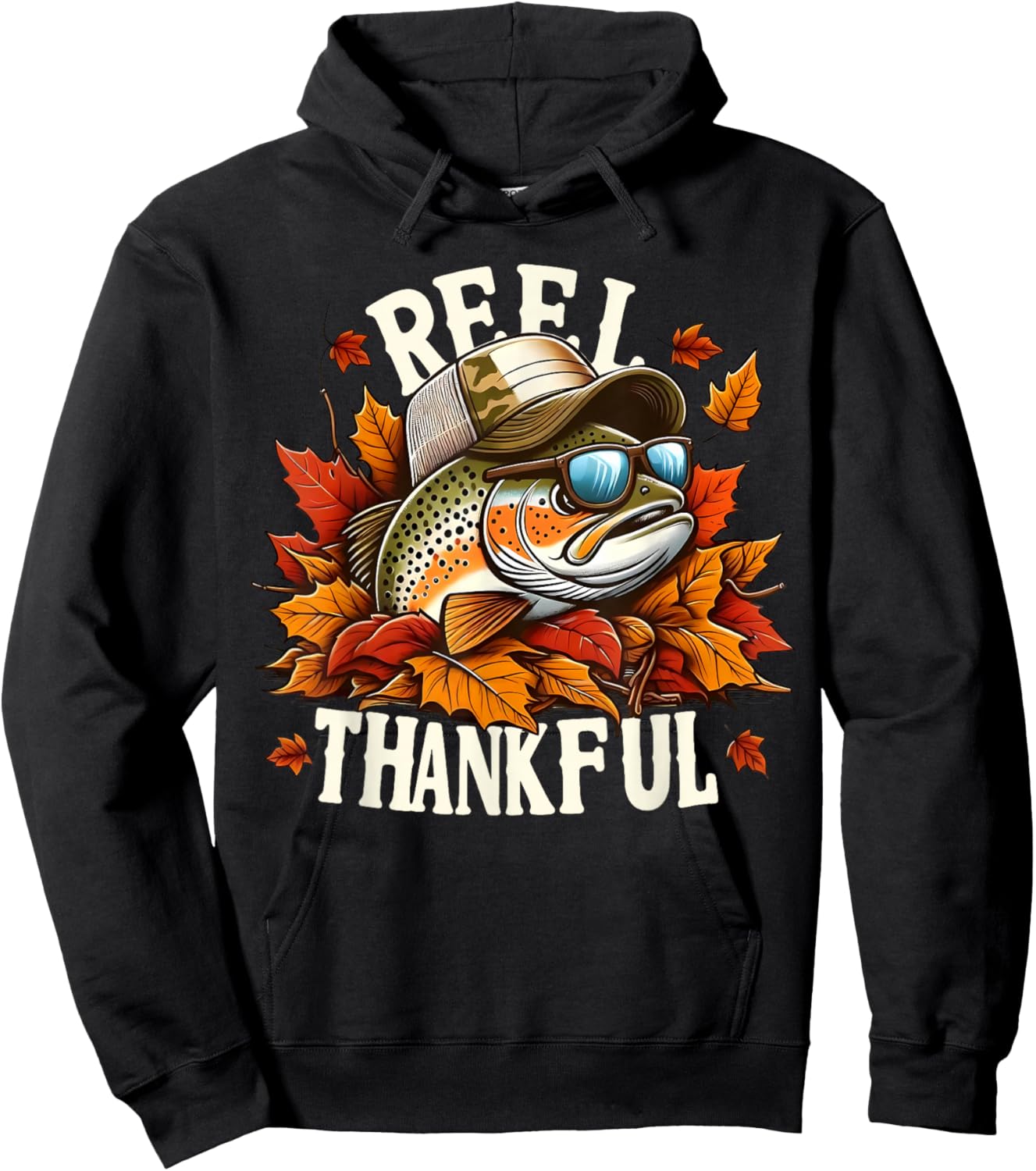 Reel Thankful Thanksgiving Bass Fishing Football Turkey Hoodie - Hoodie | Black