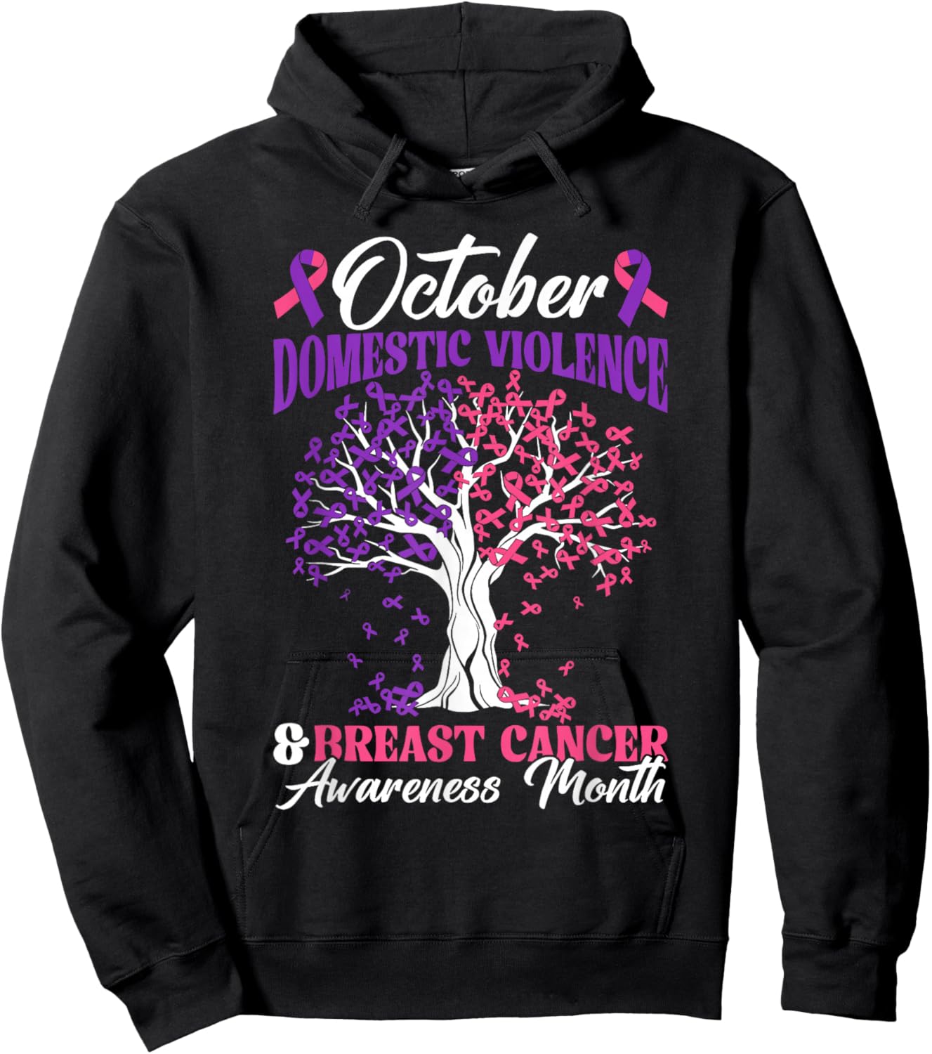 Domestic Violence and Breast Cancer Awareness Men Women Kids Hoodie - Hoodie | Black
