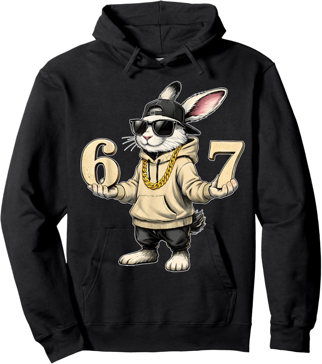 Funny Easter Day Bunny 6 7 Six Seven Meme Men Boy Kid Hoodie - Hoodie | Black