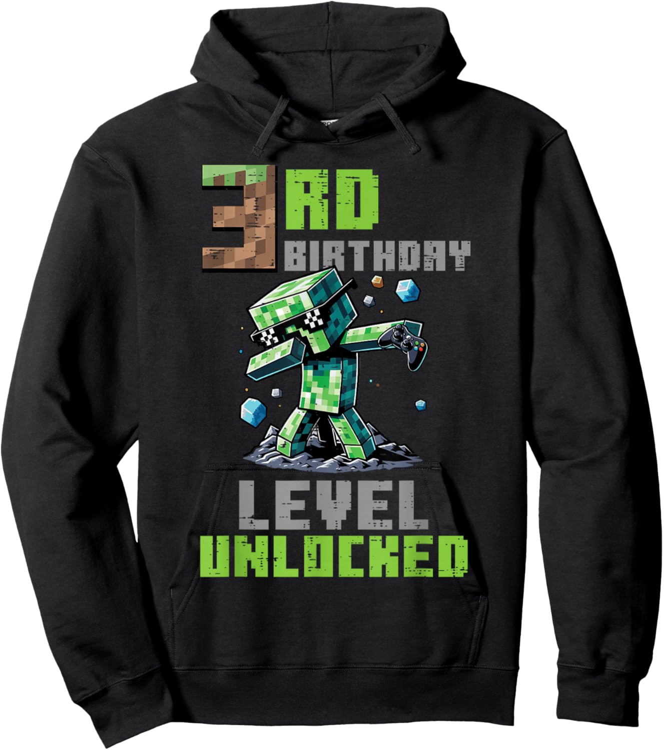 3rd Birthday Level Unlocked Pixel Dab 3 Bday Gamer Boys Kids Hoodie - Hoodie | Black