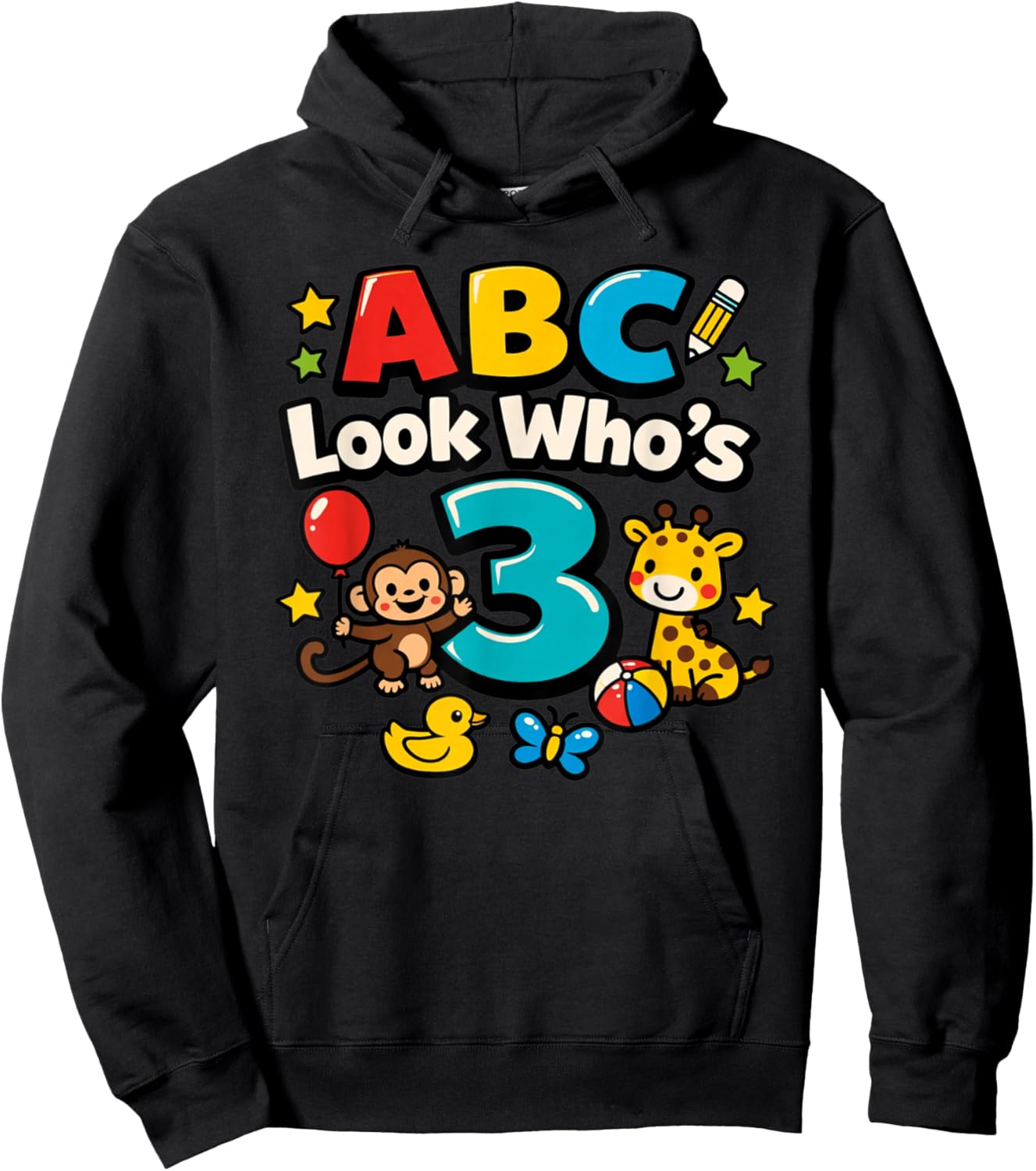 ABC Look Who's 3 Girl Boy Toddler 3rd Birthday Hoodie - Hoodie | Black