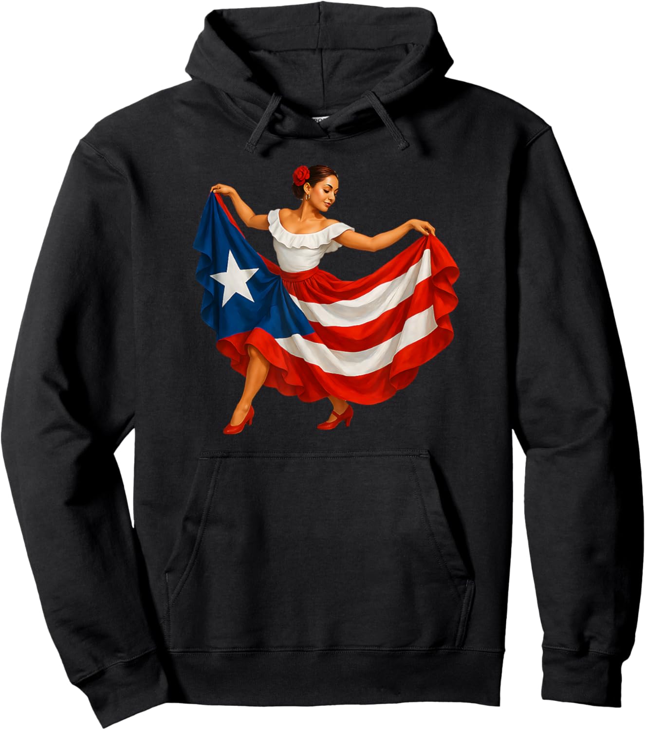 Puerto Rico Girl Boricua Flag Puerto Rican Folkloric Dance Hoodie - Hoodie | Black