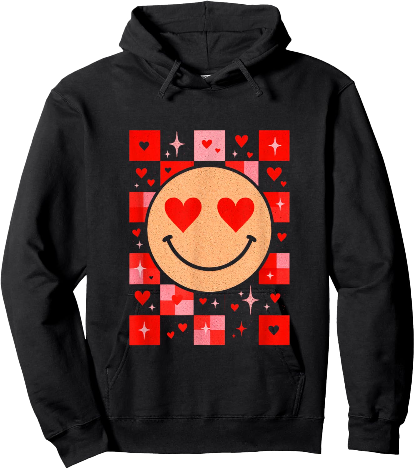 Smile Face - Retro Groovy Valentine Vibes Hoodie - Hoodie | Black