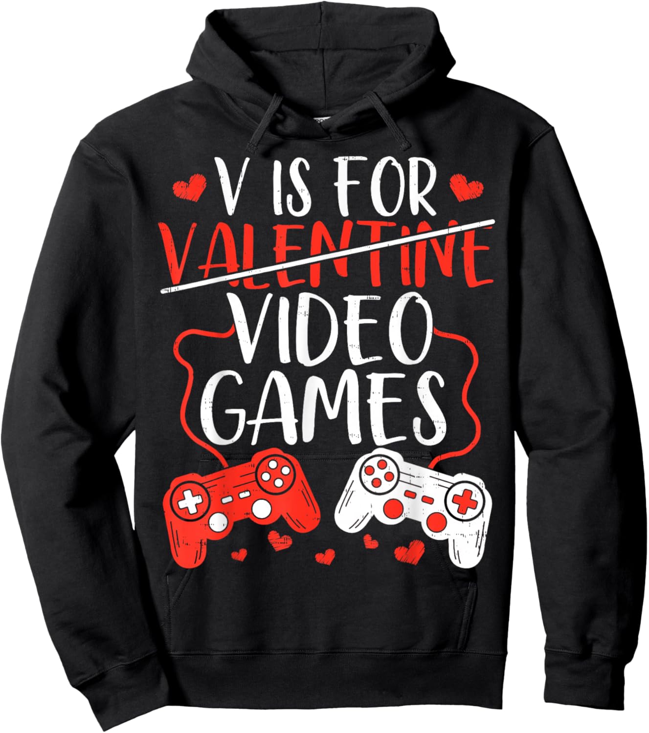 V is for Video Games Valentine Gamer Valentines Day Men Boy Hoodie - Hoodie | Black
