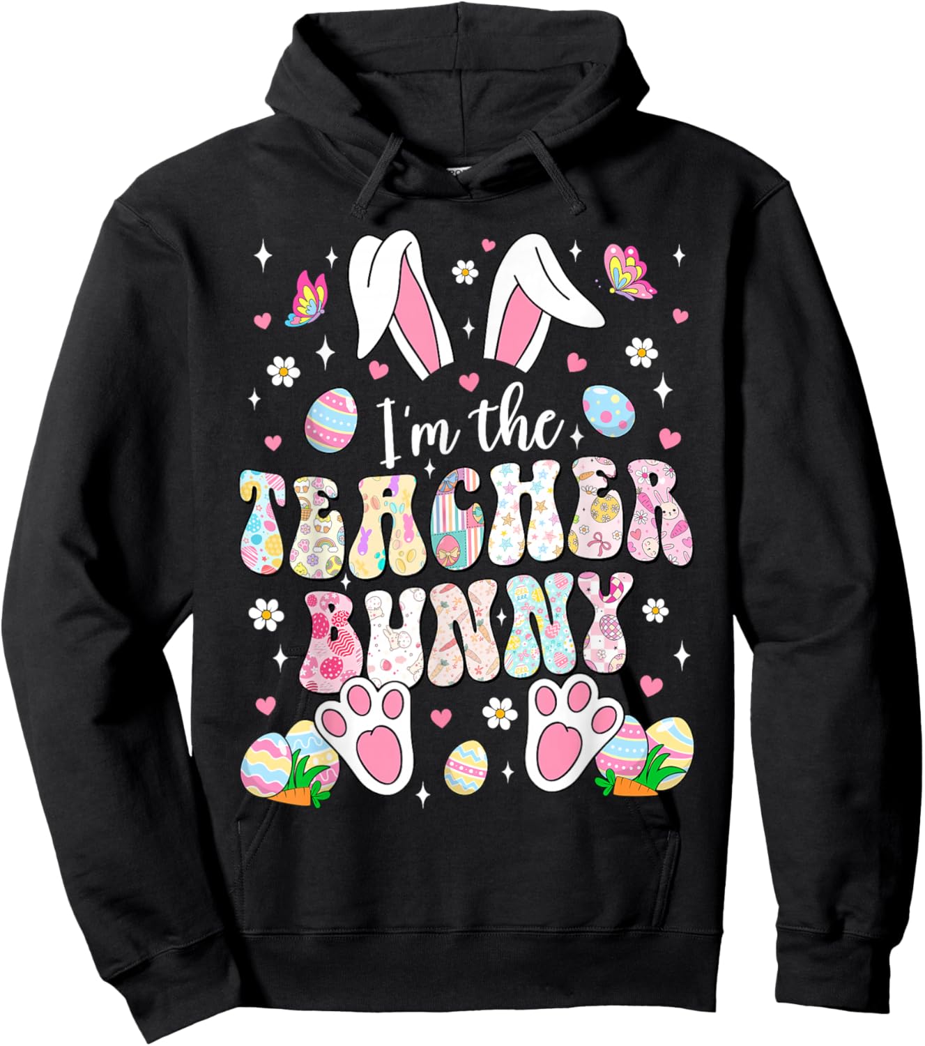 Easter Teacher Bunny Ears Teacher Life Easter Day Egg Women Hoodie - Hoodie | Black