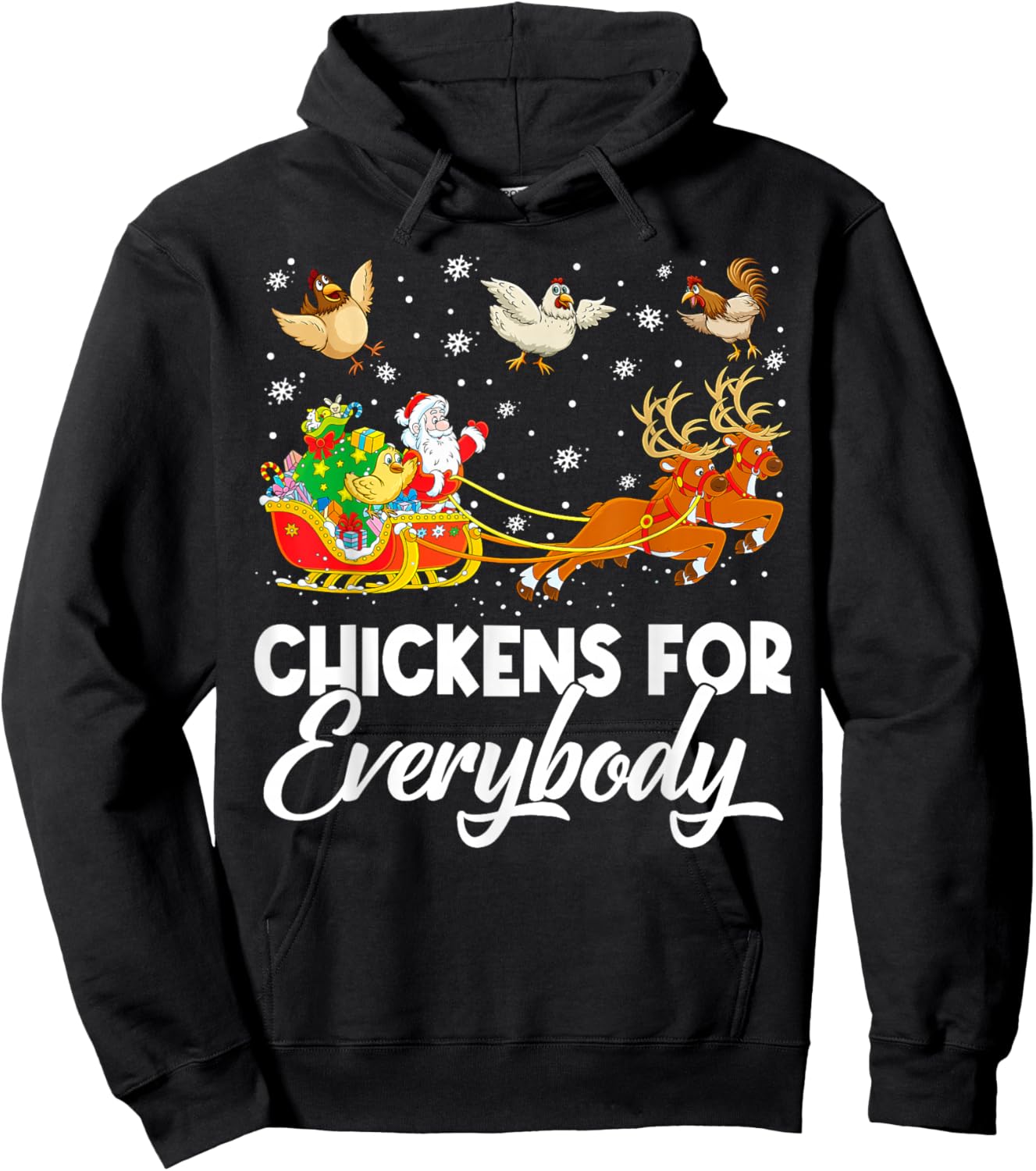Chickens for Everybody Santa Sleigh Merry Christmas Pajamas Hoodie - Hoodie | Black