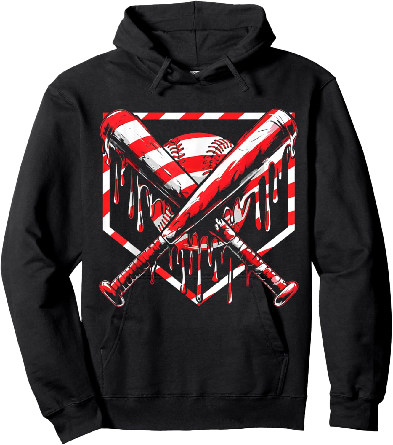 Baseball Candy Cane Christmas Baseball Ice Cream Drip Boys Hoodie - Hoodie | Black