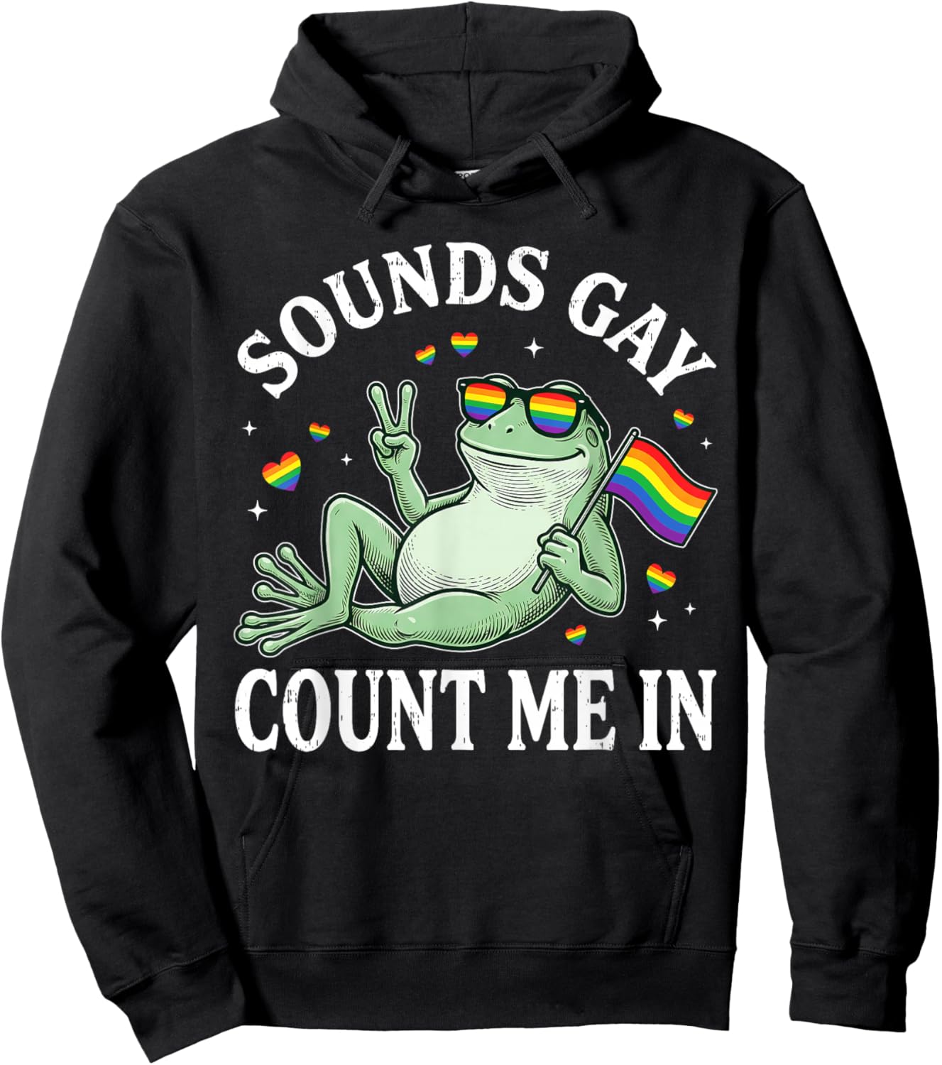 Sound Gay Count Me in LGBTQ Pride Month Frog Rainbow Flag Hoodie - Hoodie | Black