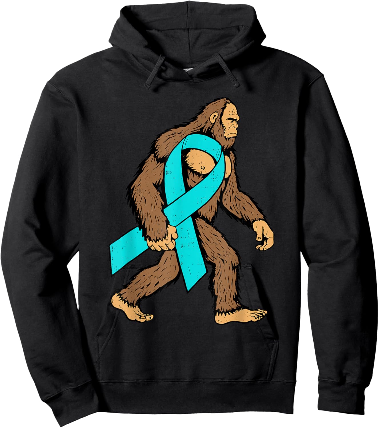 Cervical Cancer Awareness Bigfoot Ribbon Teal Support Hoodie - Hoodie | Black