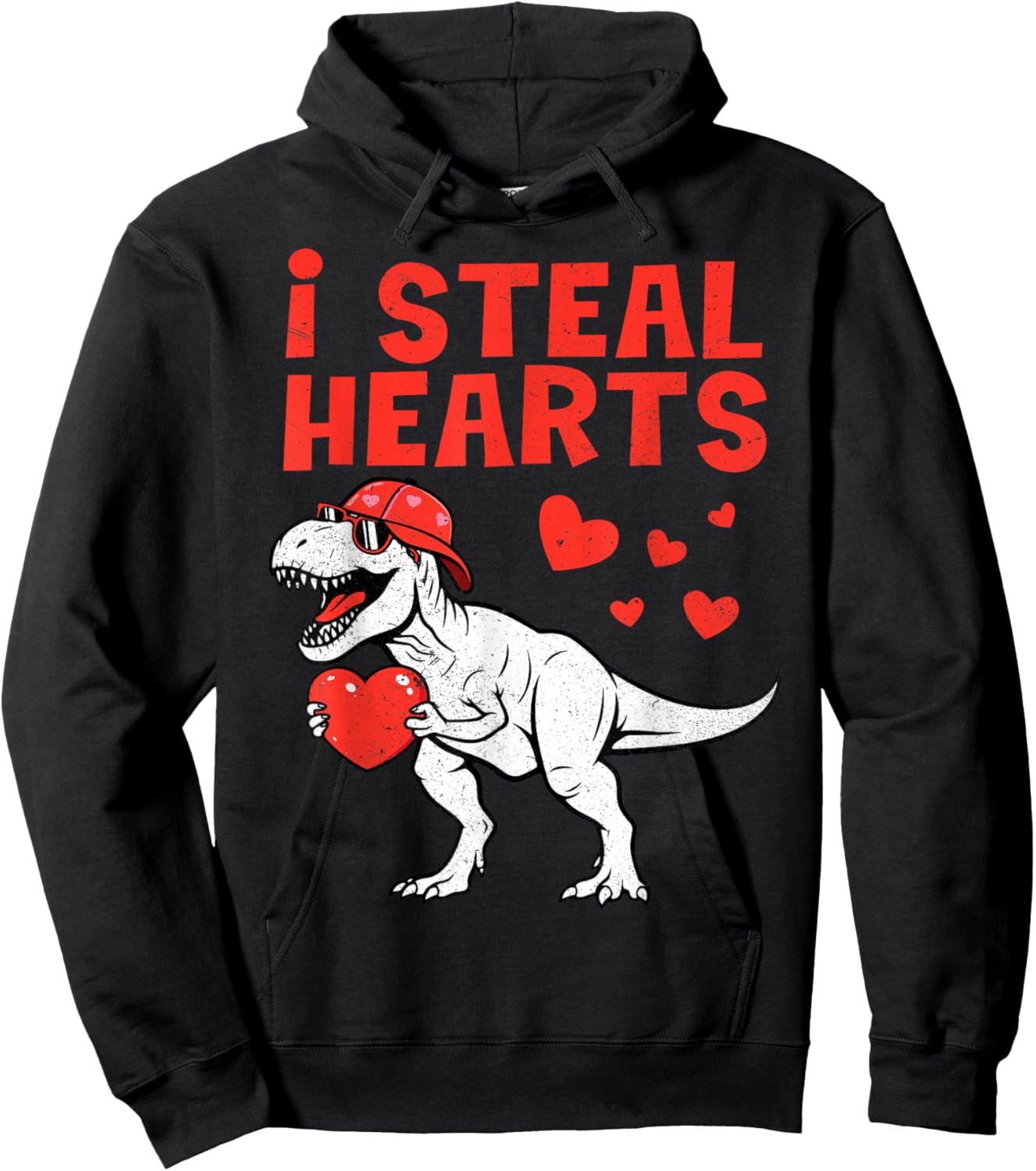 I Steal Hearts T-Rex Dino Valentines Day Boy Toddlers Kids Hoodie - Hoodie | Black