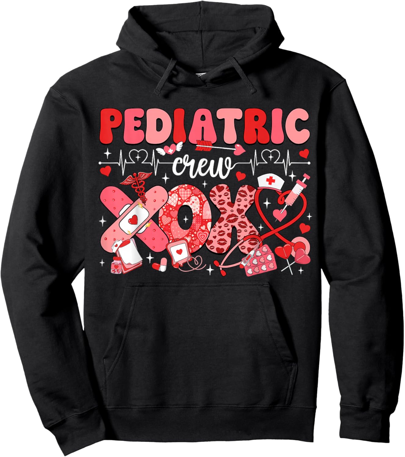 Pediatric Valentines Nurse Crew PEDS Nurse Valentines Day Hoodie - Hoodie | Black