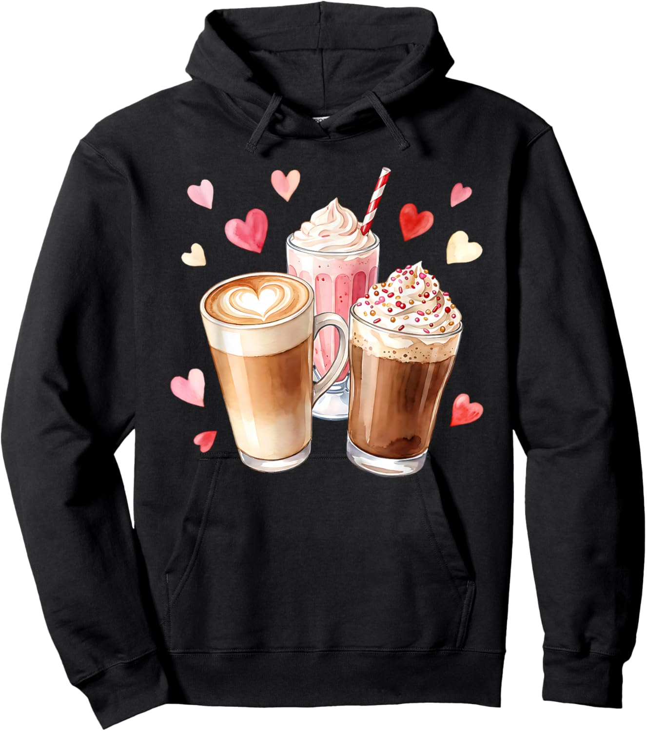 Galentines Day Coffee Lover Watercolor Besties Brunch Latte Hoodie - Hoodie | Black