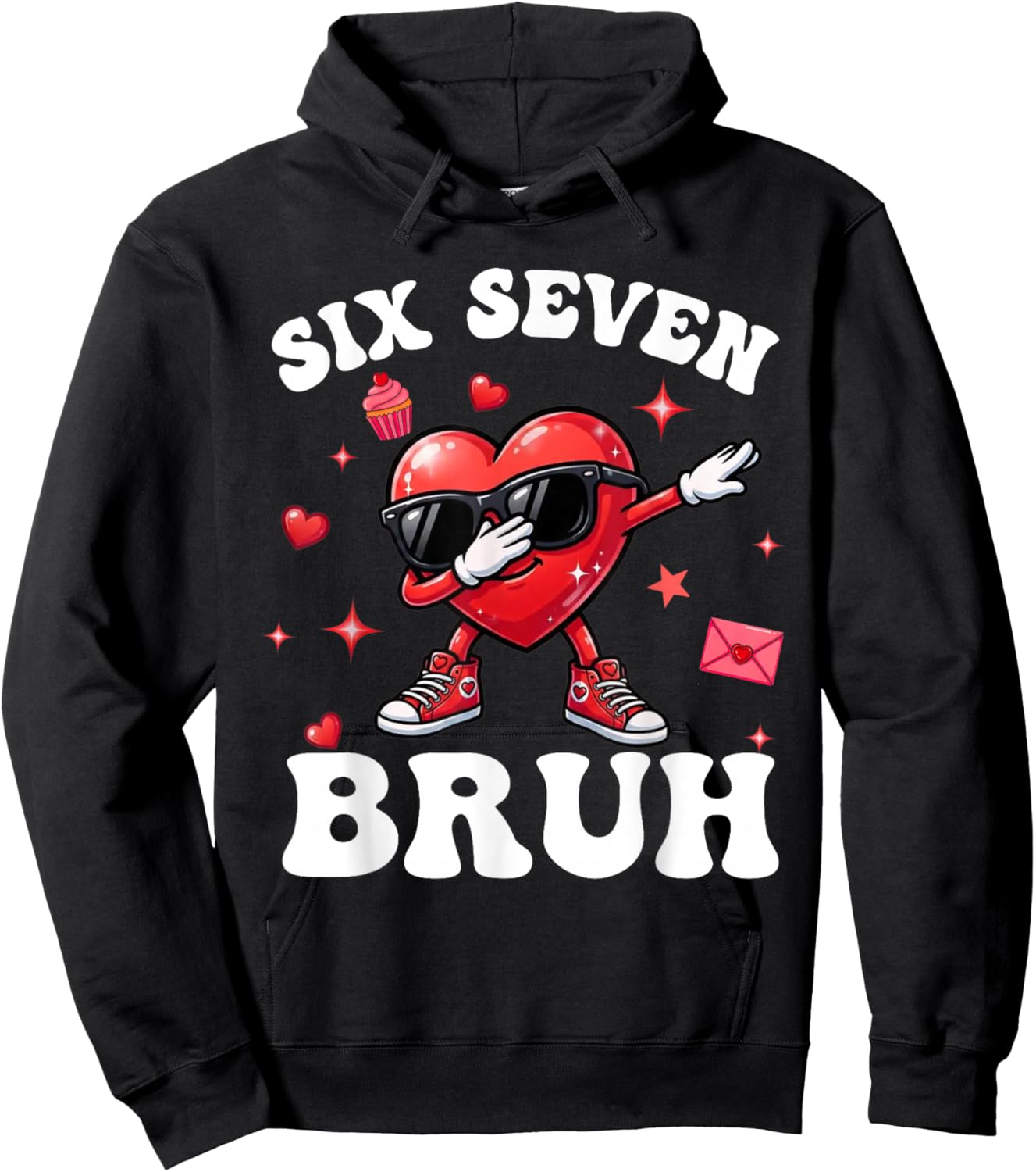 Bruh 67 Six Seven Meme Dab Heart Boys Kids Valentines Day Hoodie - Hoodie | Black