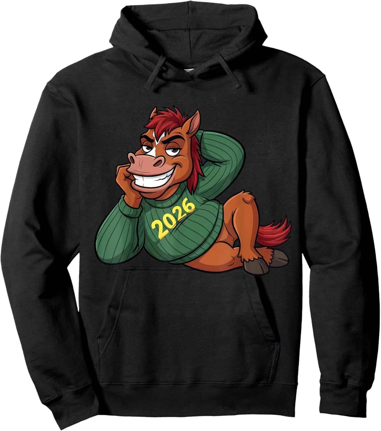 Funny Lunar New Year 2026 Horse Festive Cartoon Hoodie - Hoodie | Black