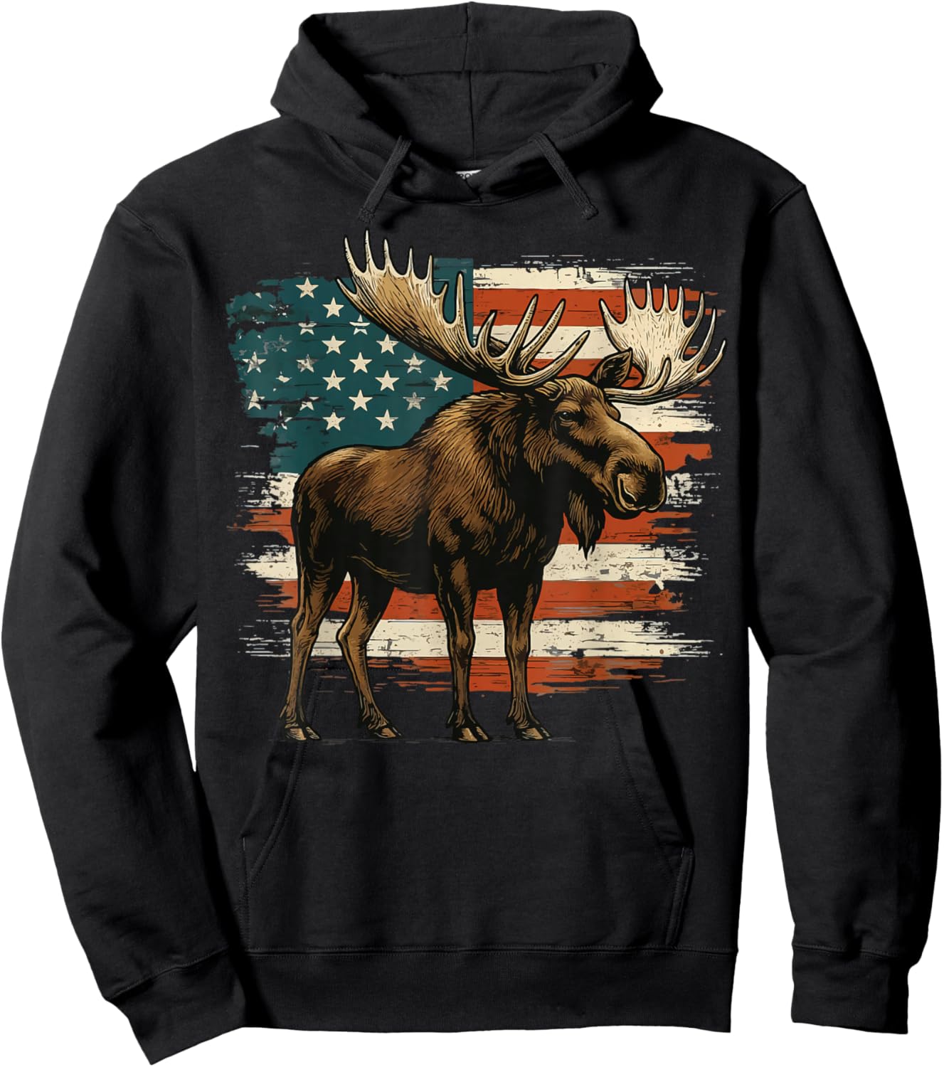 Moose USA Flag Alaska Wildlife Hoodie - Hoodie | Black