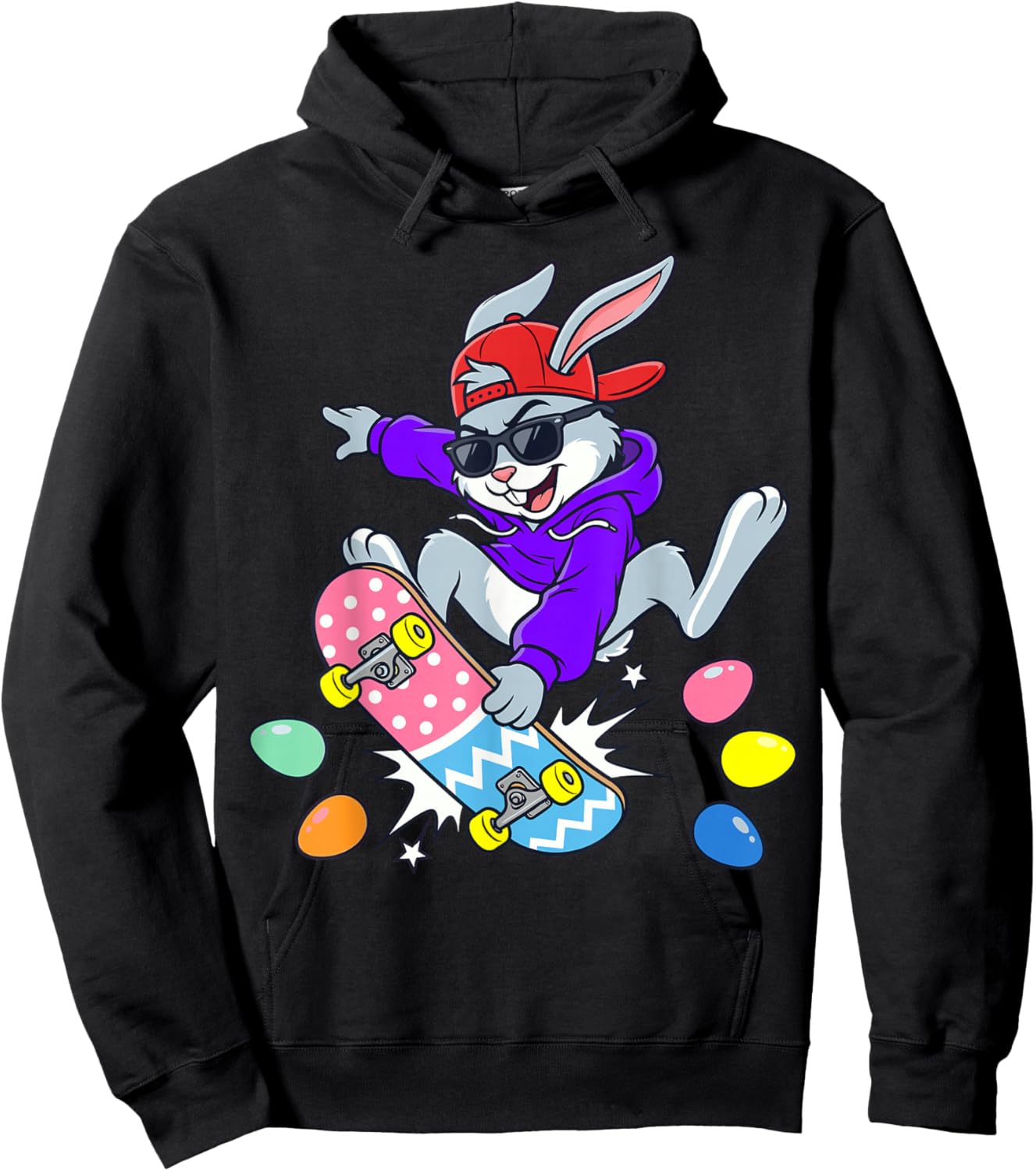 Skater Bunny Funny Happy Egg Toddler Kids Outfit Boys Easter Hoodie - Hoodie | Black