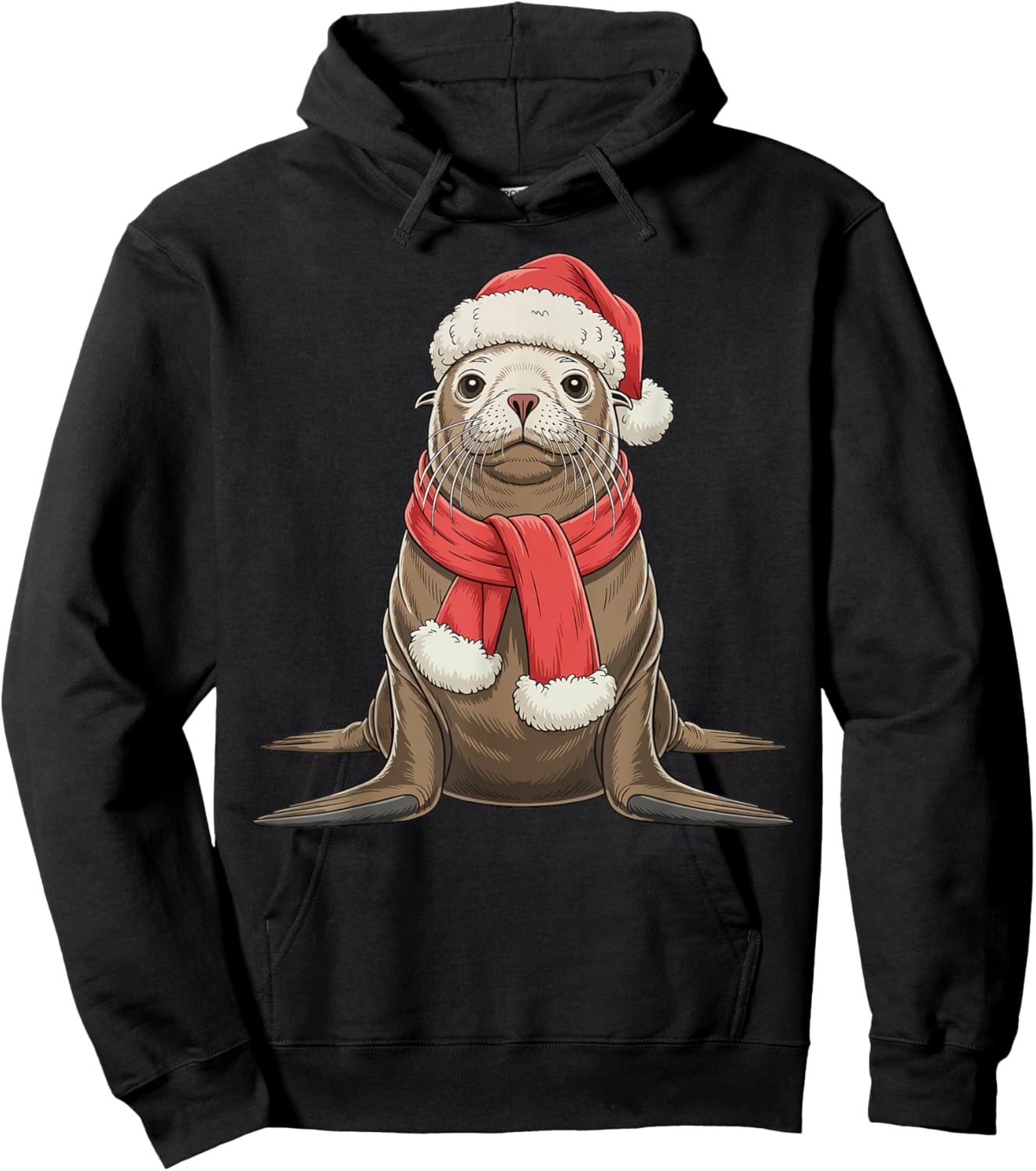 Cute Christmas Sea Lion Santa Hoodie - Hoodie | Black