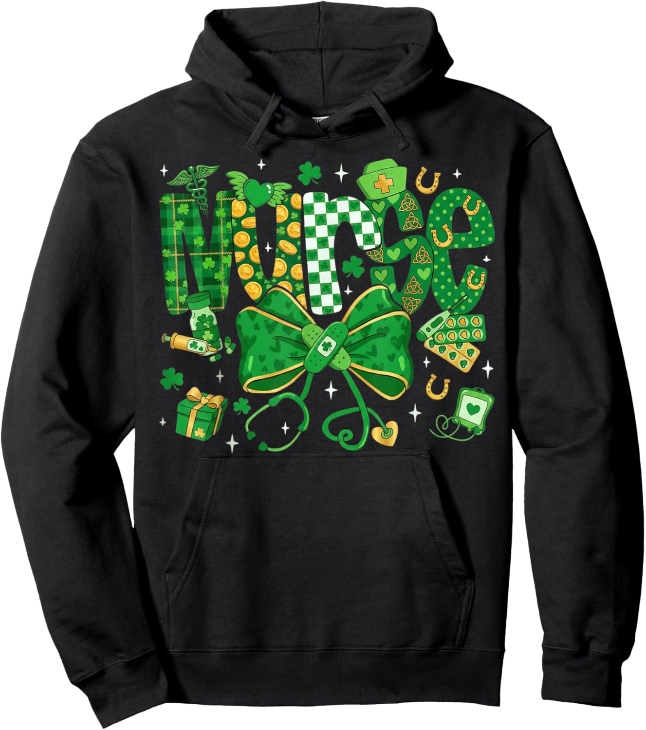 Irish Nurse St Patricks Day Stethoscope ER ICU NICU RN Women Hoodie - Hoodie | Black