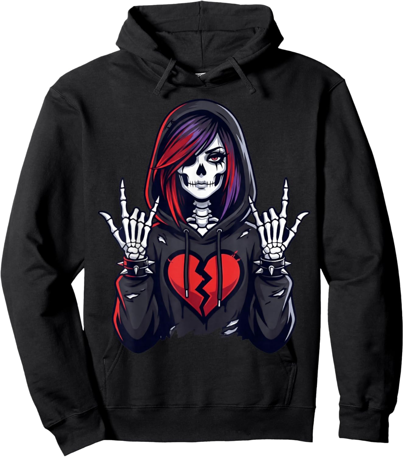 Goth Girl Skeleton Broken Heart Horror Creepy Gothic Art Hoodie - Hoodie | Black