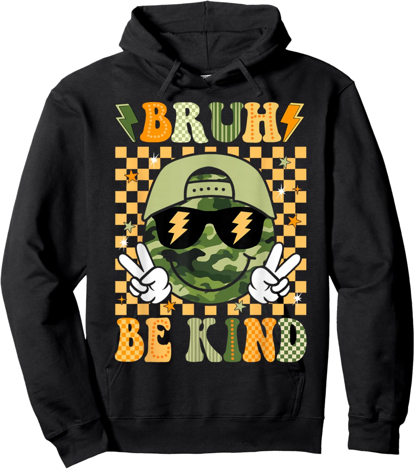 Bruh Be Kind Inspirational Kid Boy Camo Kindness Camouflage Hoodie - Hoodie | Black