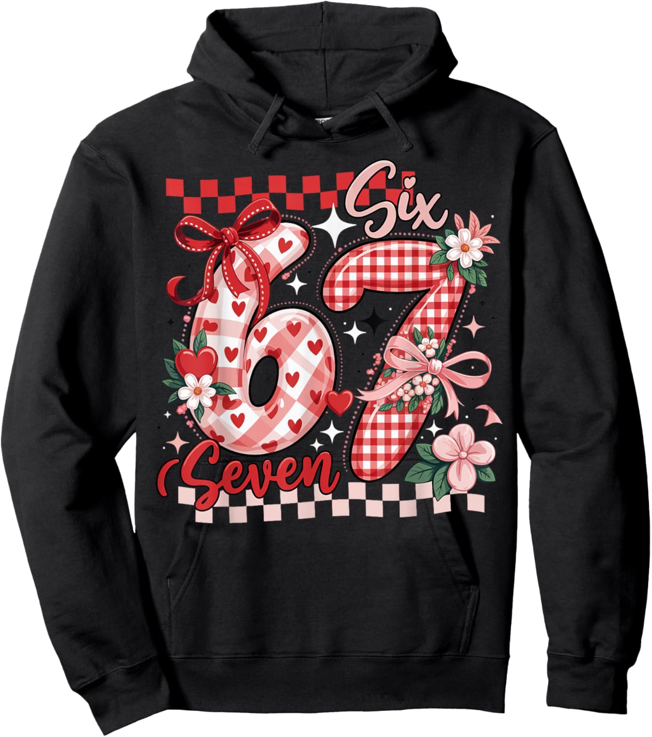 Six Seven 6 7 Valentine Cute Heart Number Love Design Hoodie - Hoodie | Black