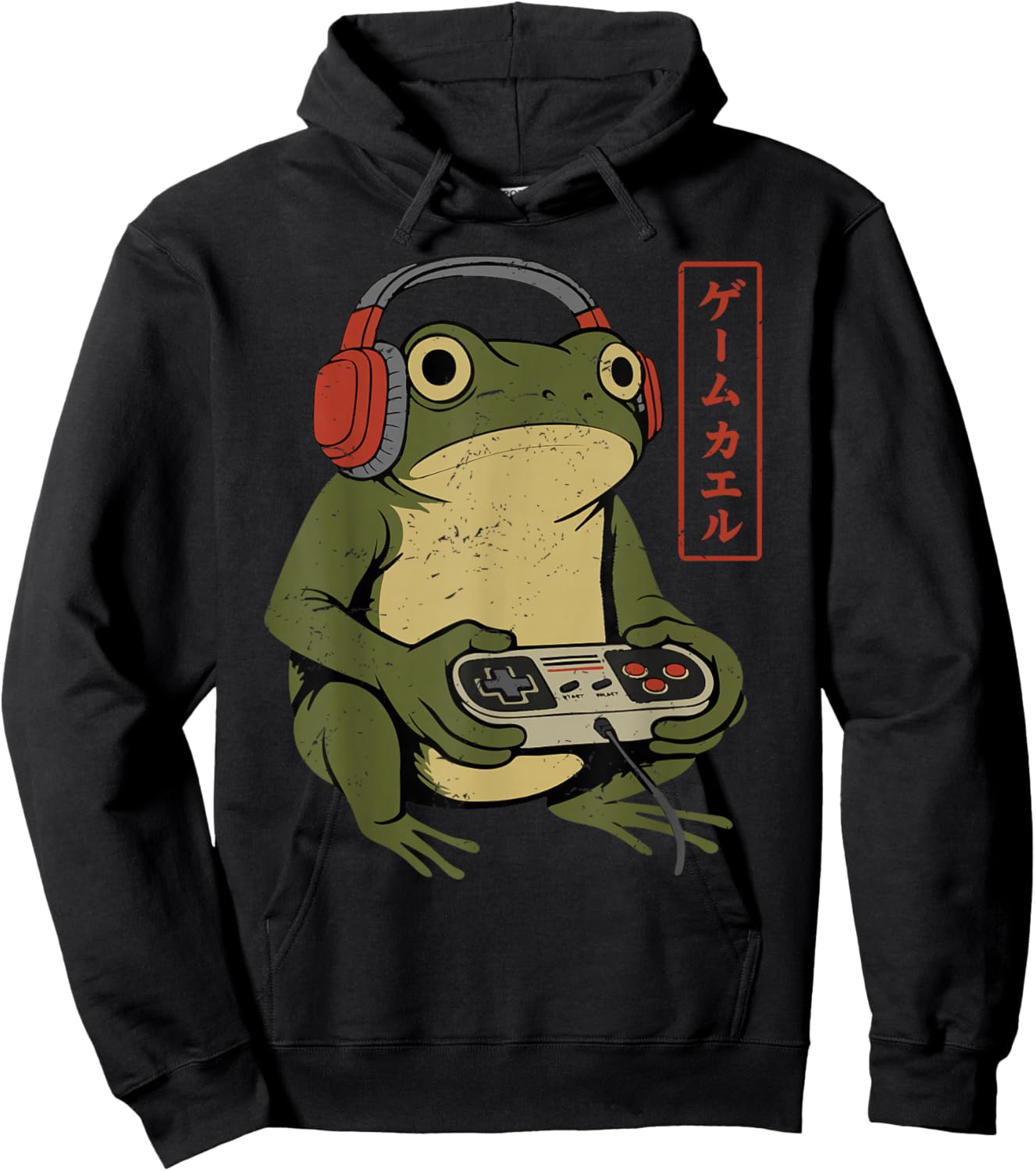 Retro Japanese Gamer Frog Art Men Boys Funny Video Gaming Hoodie - Hoodie | Black