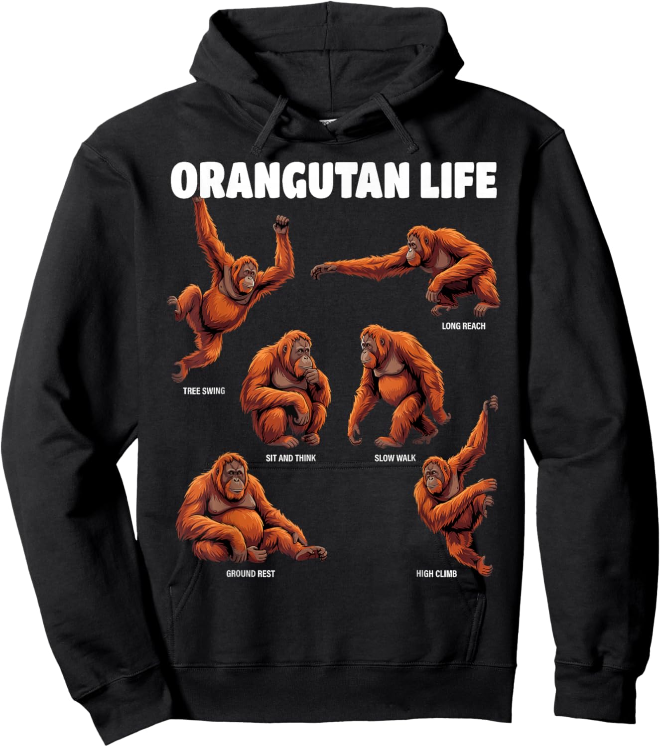 Orangutan Life Funny Ape Behavior Women Kids Hoodie - Hoodie | Black