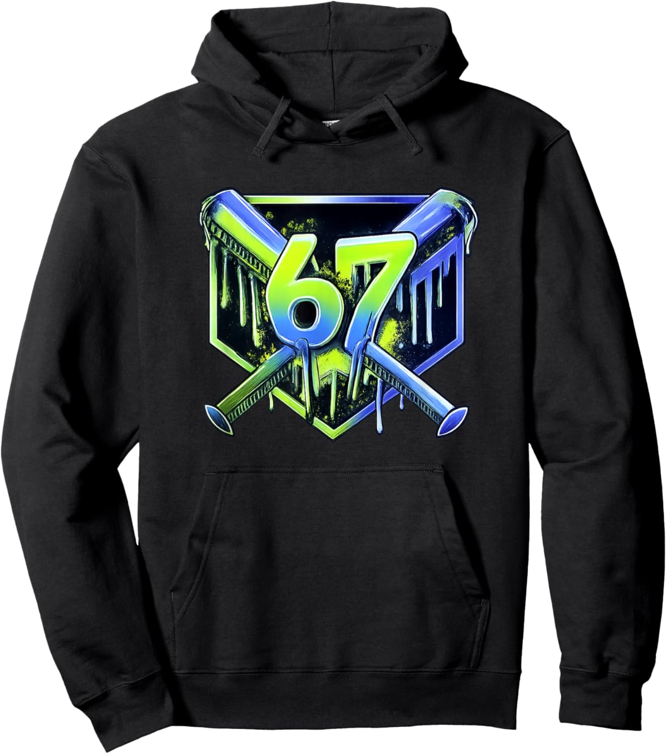 Awesome 67 Baseball Drip Effect, Baseball 6-7 Meme Graphic Hoodie - Hoodie | Black