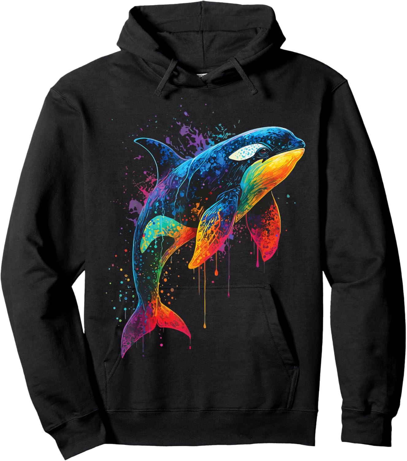 Orca Whale Colorful Watercolor Hoodie - Hoodie | Black