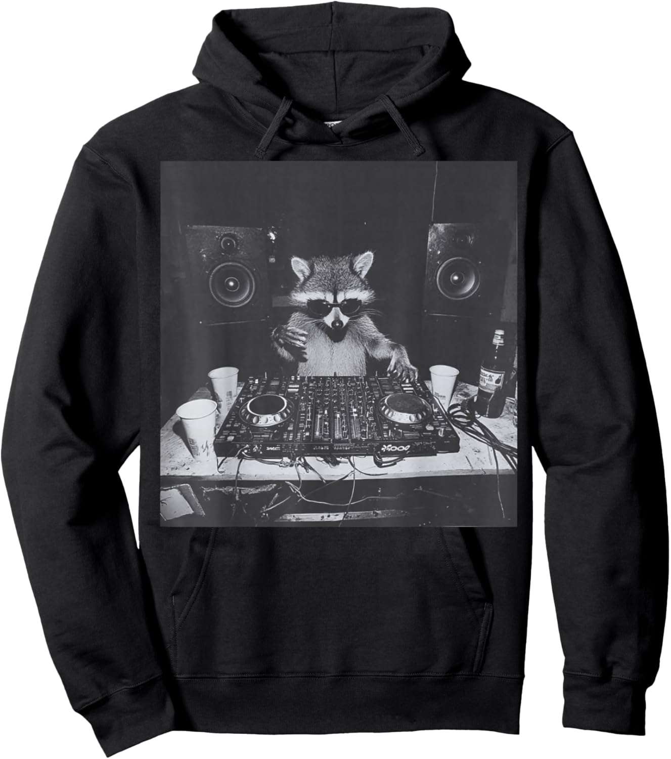 Funny DJ Raccoon House Party Sound Tech Music Trashed Panda Hoodie - Hoodie | Black