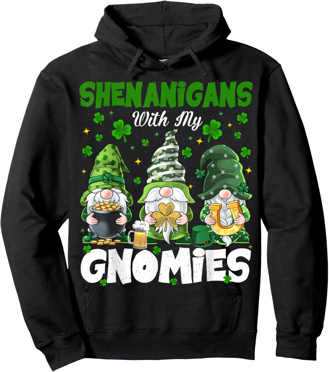 St Patricks Day Lucky Shamrock Leopard Gnomes Irish Hoodie - Hoodie | Black